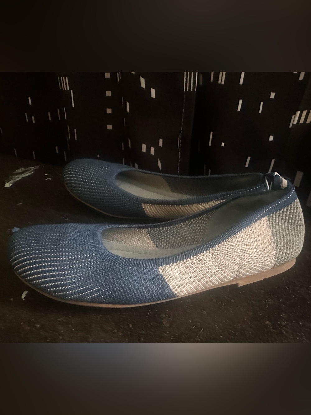 Girl’s Navy and Beige Knit Ballet Flats